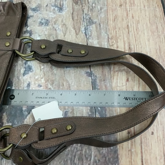 NWT Unbranded Hobo Purse Handbag Studded Buckle Accent 10" Handle Metallic Brown - Picture 7 of 7